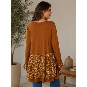 LOGO Lori Goldstein Gingerbread Brown Burnout Velvet Floral Tunic Top 2X Womens